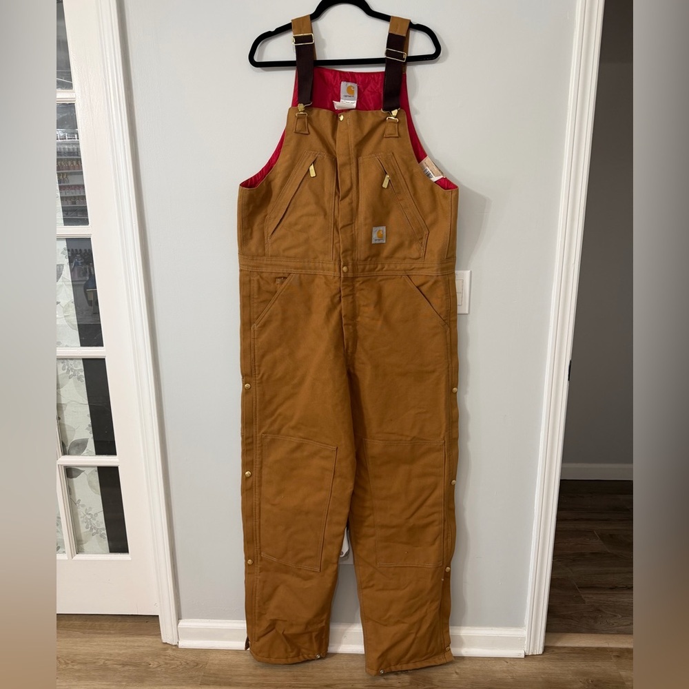 Carhartt Men's Zip-to-Waist Duck Canvas Insulated Bib Overalls - Brown